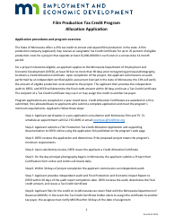 Document preview: Allocation Application - Film Production Tax Credit Program - Minnesota