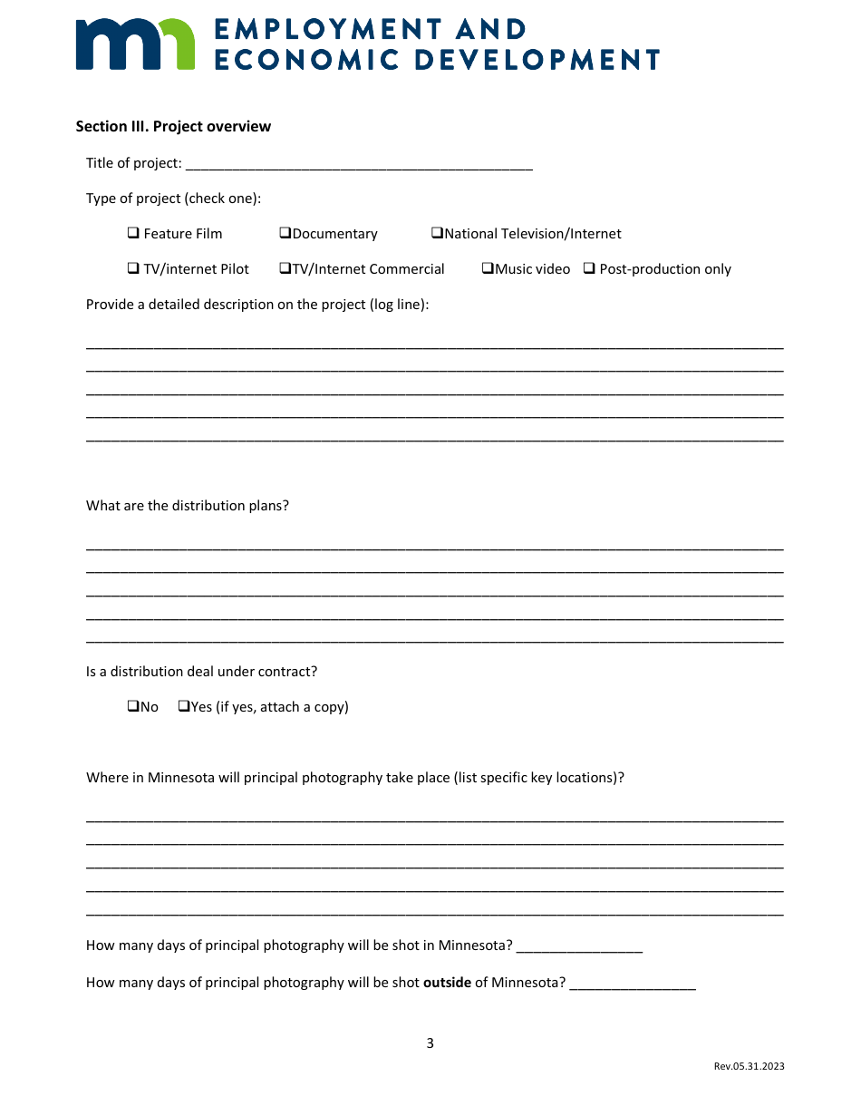 Allocation Application - Film Production Tax Credit Program - Minnesota, Page 3