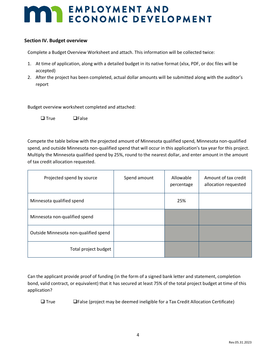 Allocation Application - Film Production Tax Credit Program - Minnesota, Page 4