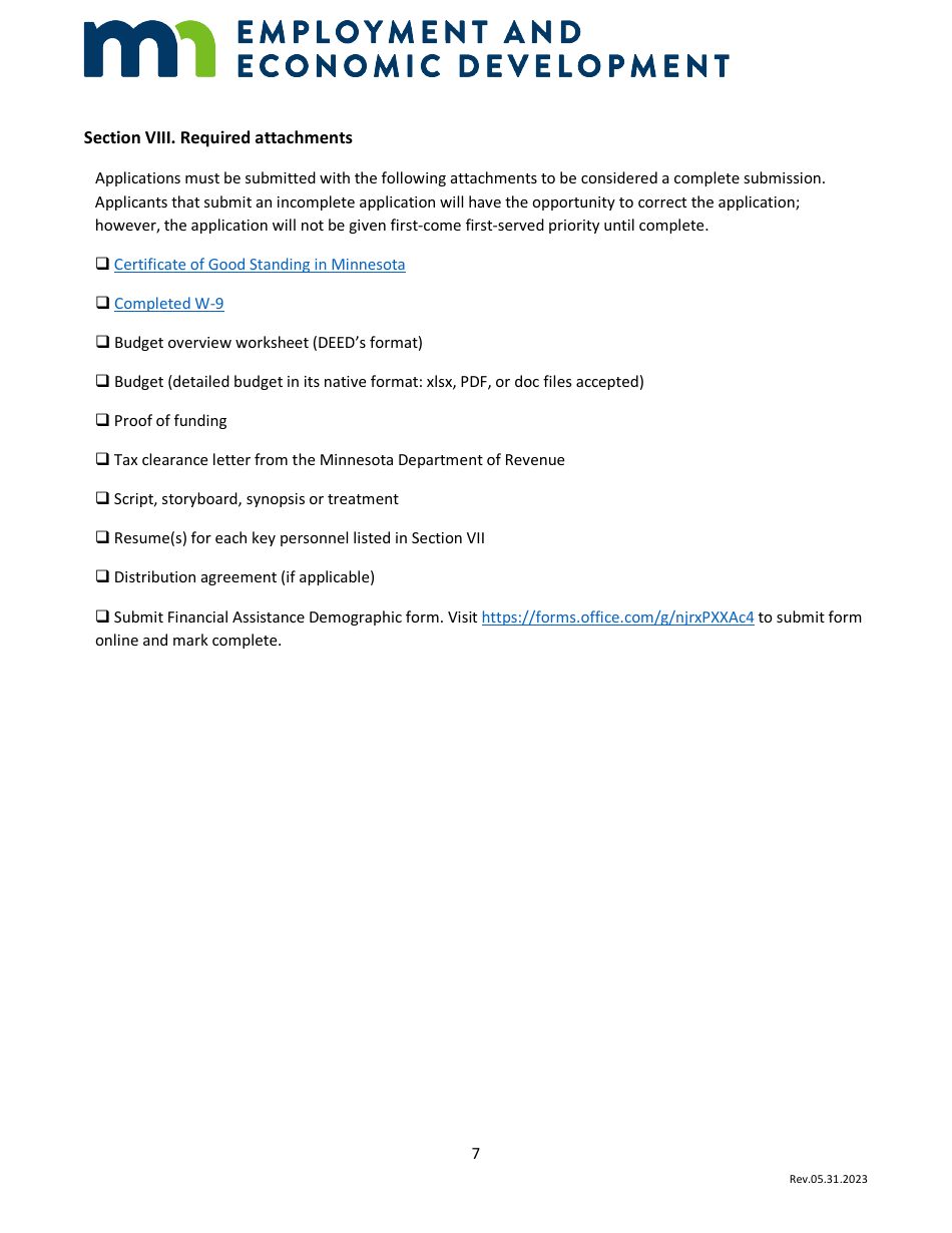 Allocation Application - Film Production Tax Credit Program - Minnesota, Page 7