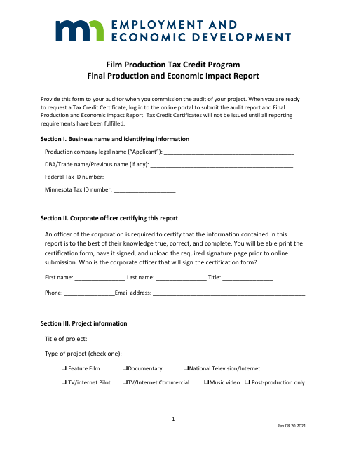 Final Production and Economic Impact Report - Film Production Tax Credit Program - Minnesota Download Pdf