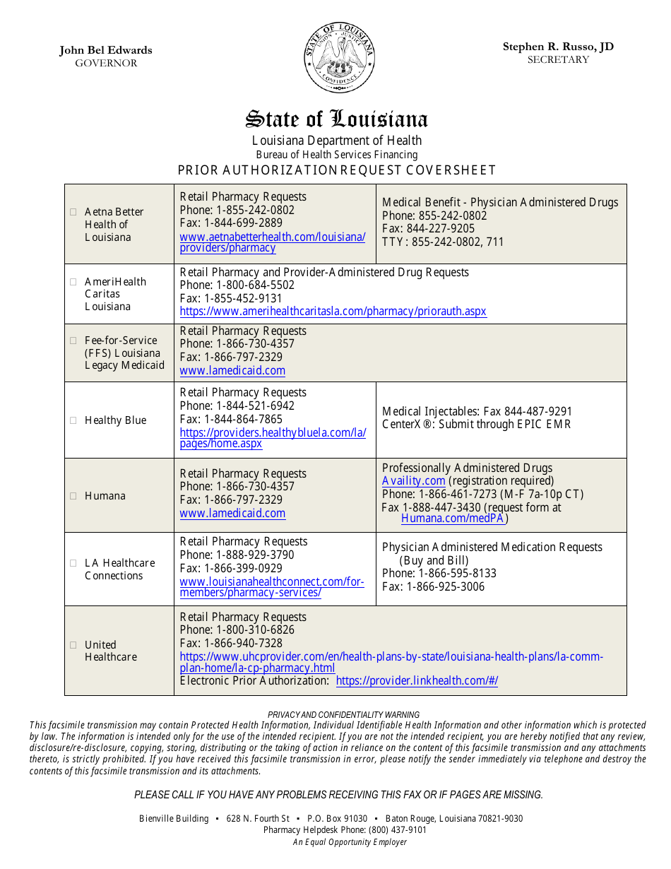 Form PA01P Palivizumab Clinical Authorization Form - Louisiana, Page 1