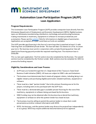 Document preview: Automation Loan Participation Program (Alpp) Application - Minnesota