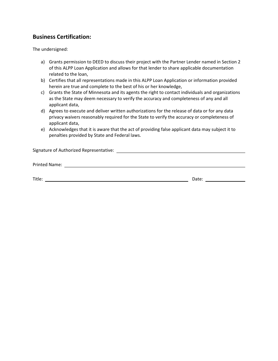 Automation Loan Participation Program (Alpp) Application - Minnesota, Page 6