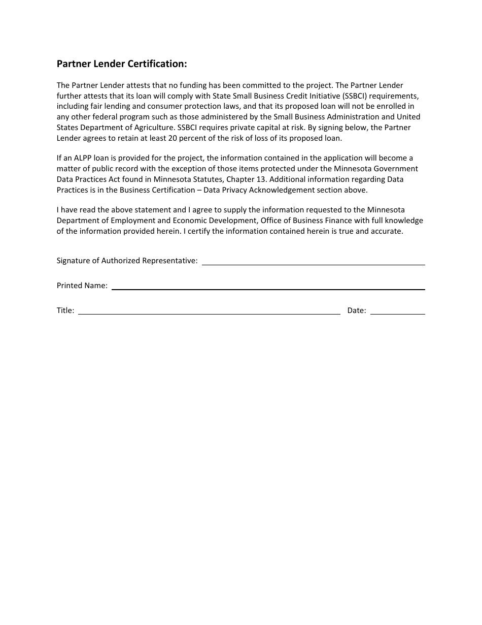 Automation Loan Participation Program (Alpp) Application - Minnesota, Page 9