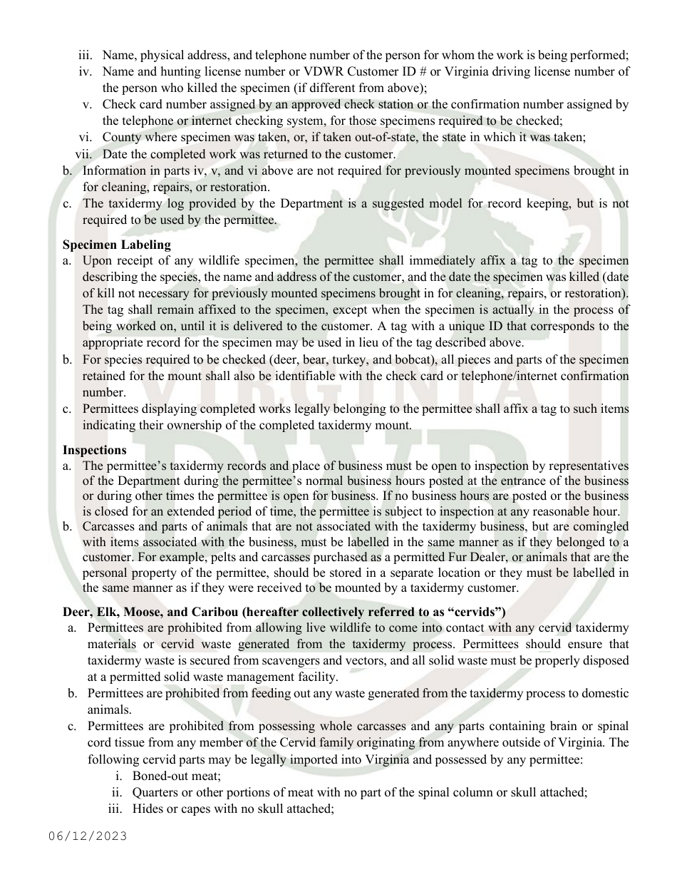 Application for Permit to Stuff and Mount Birds, Animals, or Fish, and Parts of Them for Sale or Compensation (30 - Taxd / 31 - Txd2) - Virginia, Page 4