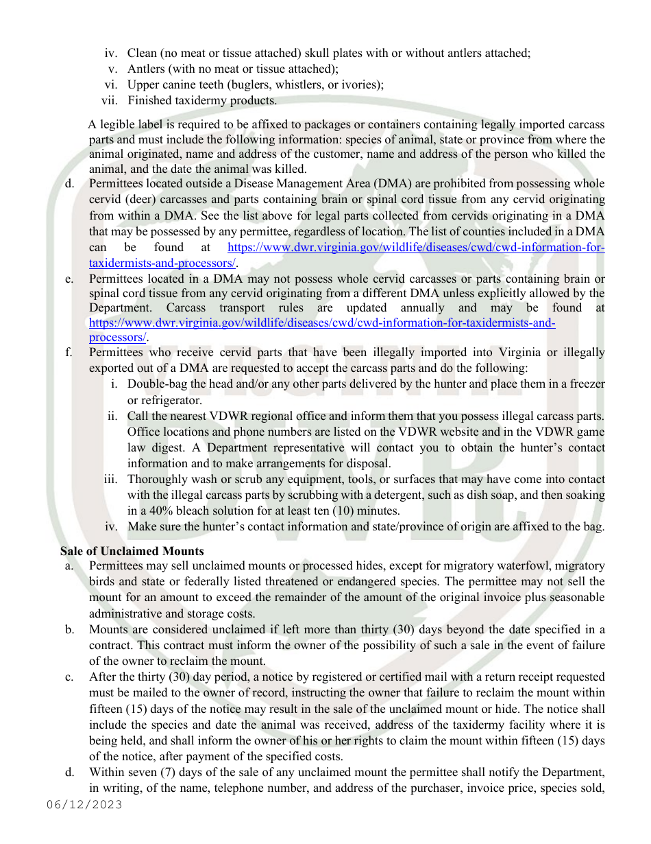 Application for Permit to Stuff and Mount Birds, Animals, or Fish, and Parts of Them for Sale or Compensation (30 - Taxd / 31 - Txd2) - Virginia, Page 5