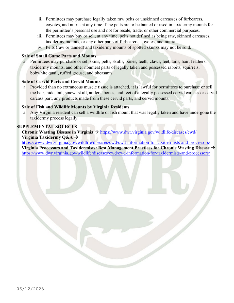 Application for Permit to Stuff and Mount Birds, Animals, or Fish, and Parts of Them for Sale or Compensation (30 - Taxd / 31 - Txd2) - Virginia, Page 7