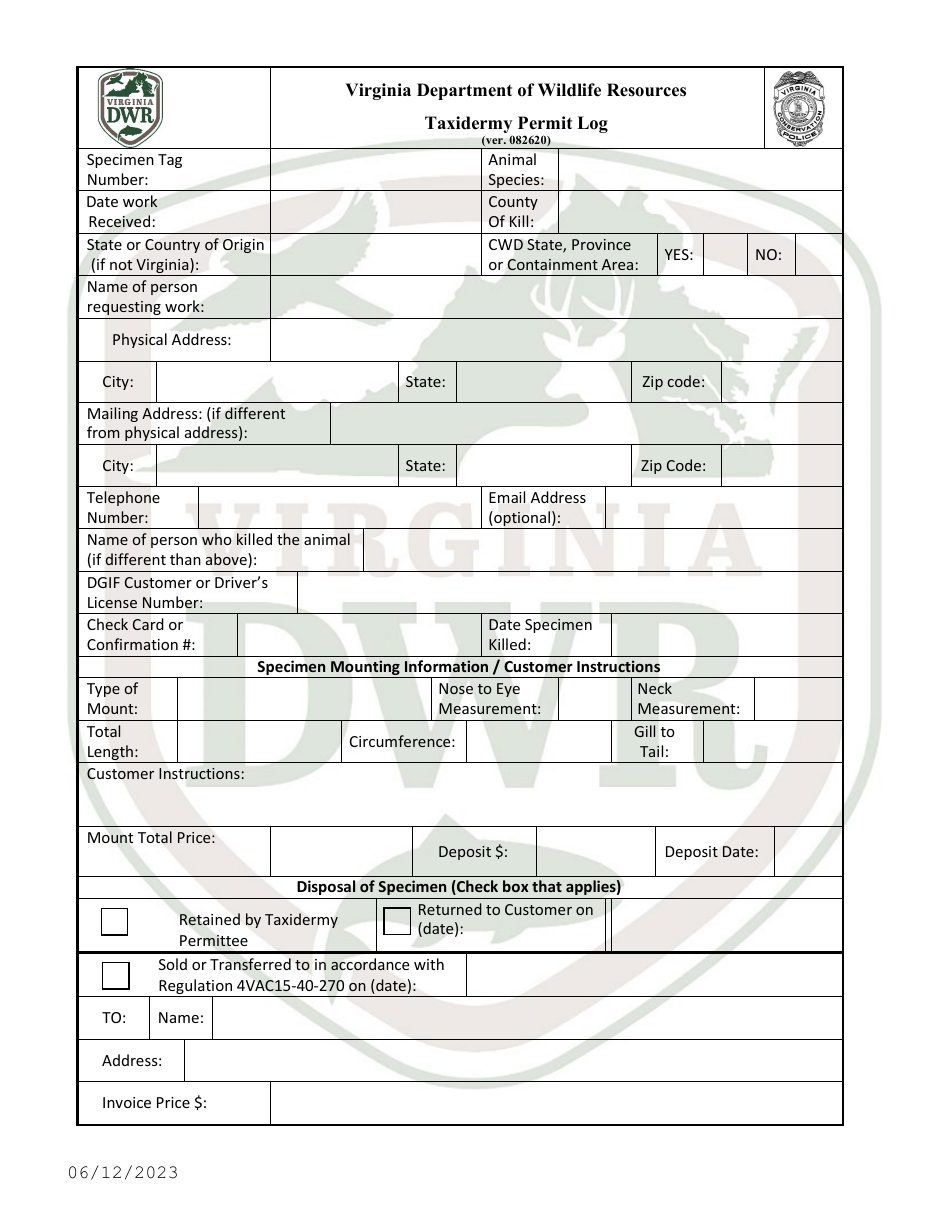 Application for Permit to Stuff and Mount Birds, Animals, or Fish, and Parts of Them for Sale or Compensation (30 - Taxd / 31 - Txd2) - Virginia, Page 8