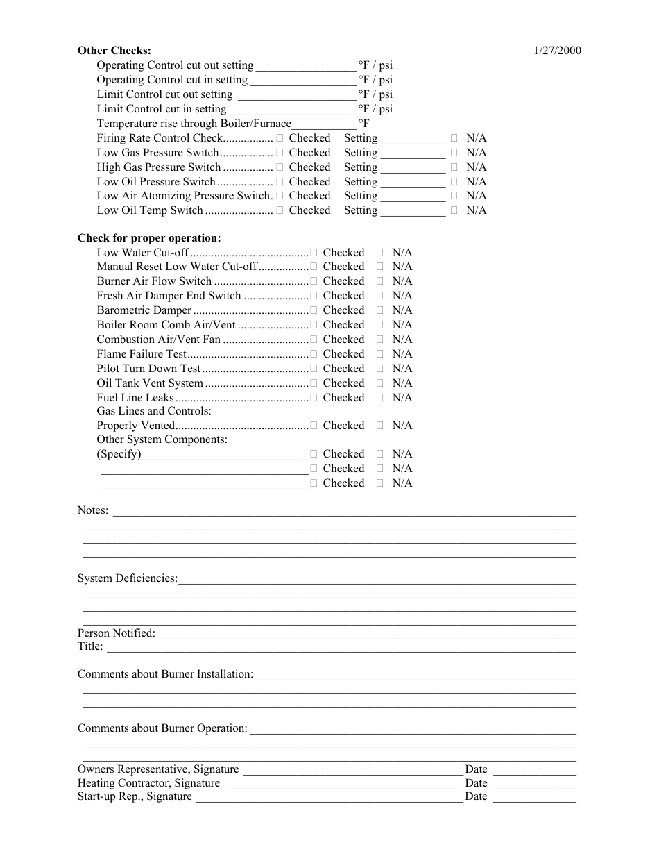 Burner Start-Up Form - Vermont, Page 3
