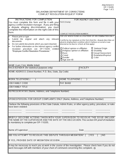 DOC Form OP-110205 Attachment A  Printable Pdf