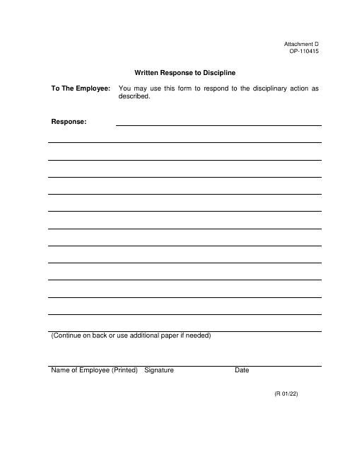 Form OP-110415 Attachment D Written Response to Discipline - Oklahoma