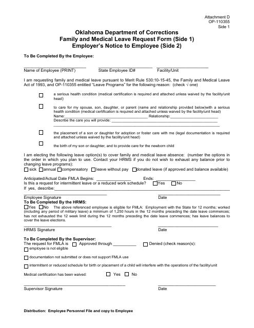 DOC Form OP-110355 Attachment D  Printable Pdf