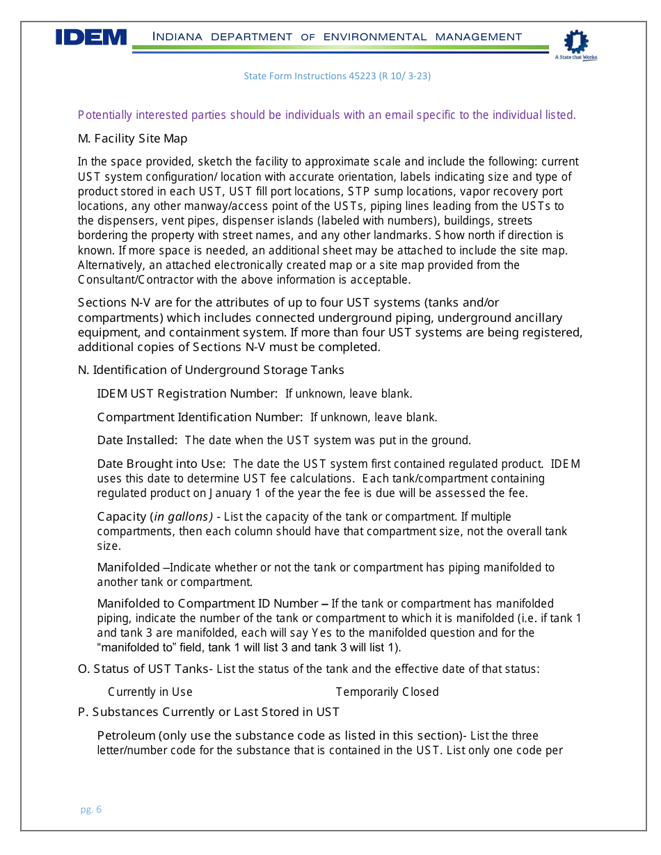 Instructions for State Form 45223 Notification for Underground Storage Tank Systems - Indiana, Page 6