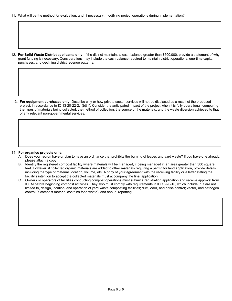 State Form 56847 Community Recycling Grant Program Application - Indiana, Page 5