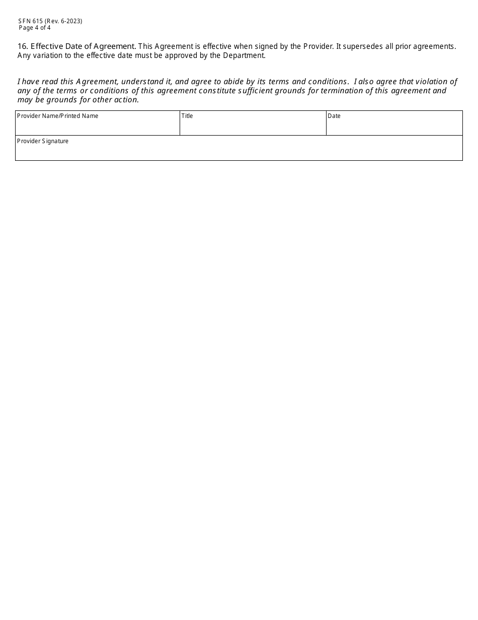 Form SFN615 Medicaid Program Provider Agreement - North Dakota, Page 4