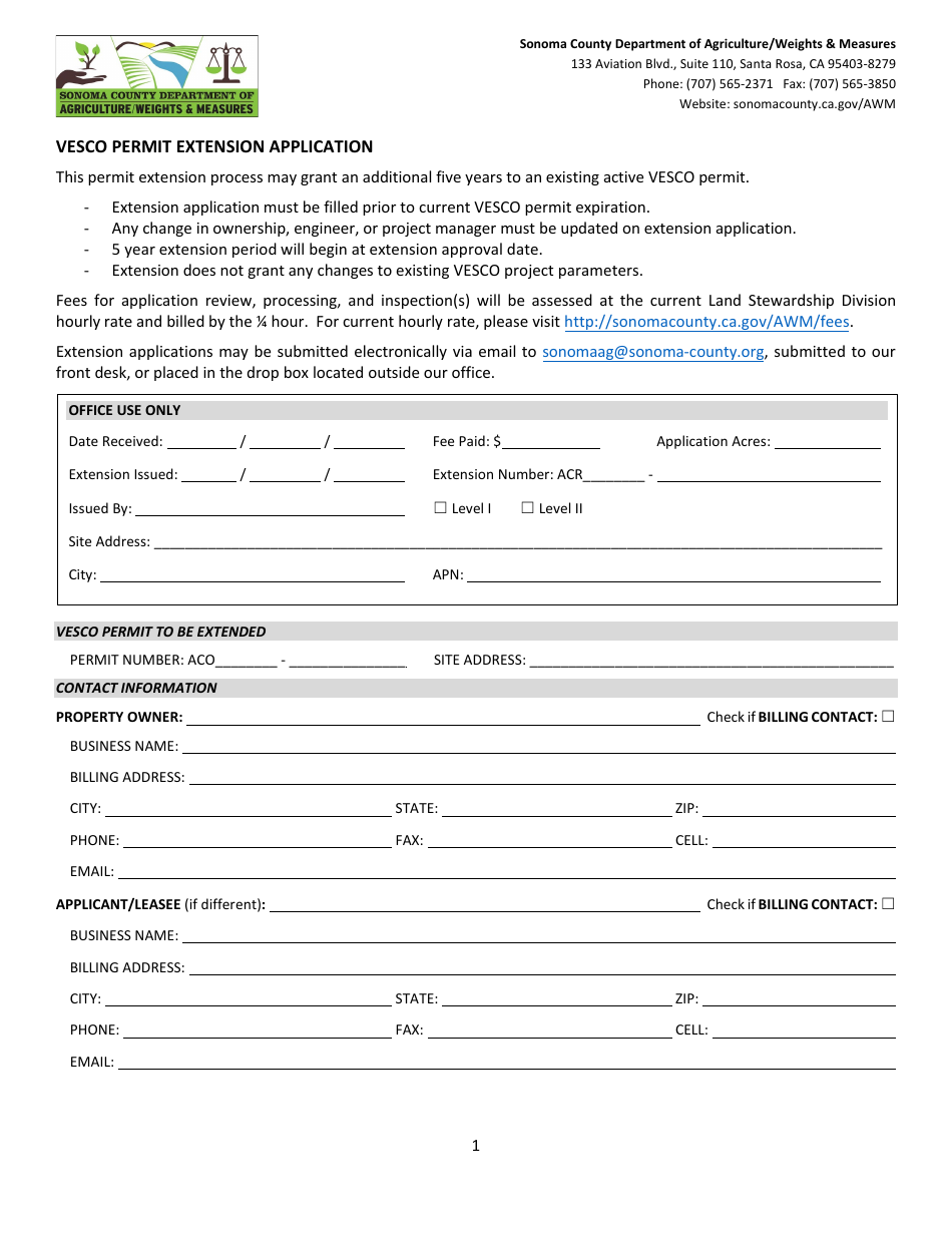 Vesco Permit Extension Application - Sonoma County, California, Page 1