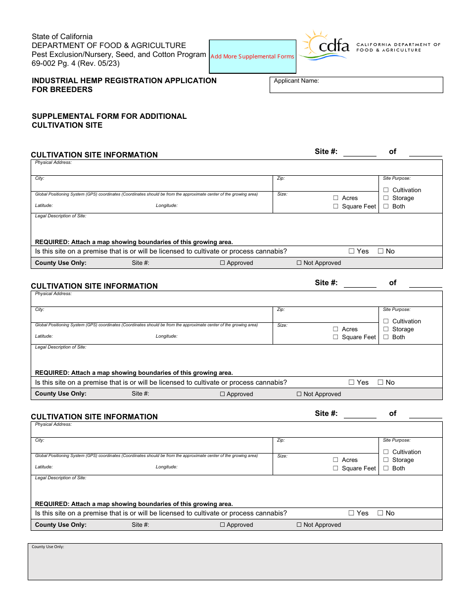 Form 69-002 Industrial Hemp Registration Application for Breeders - California, Page 4