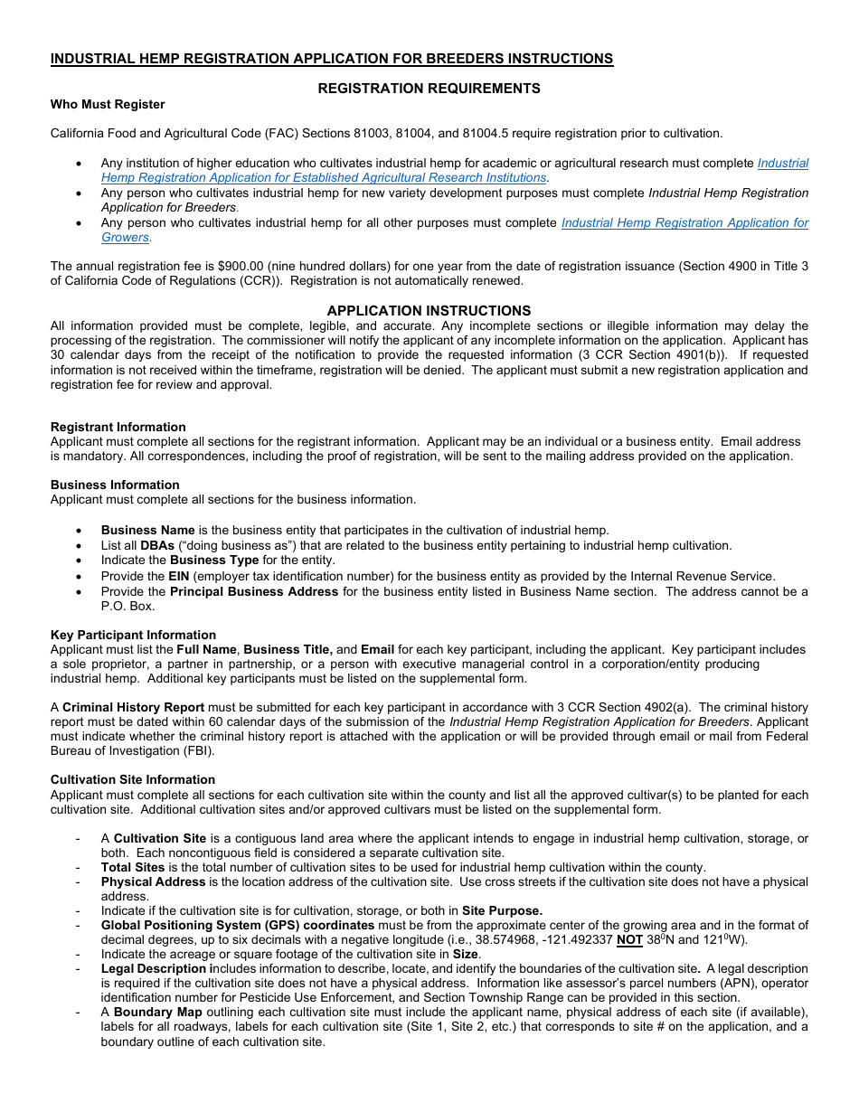 Form 69-002 Industrial Hemp Registration Application for Breeders - California, Page 5