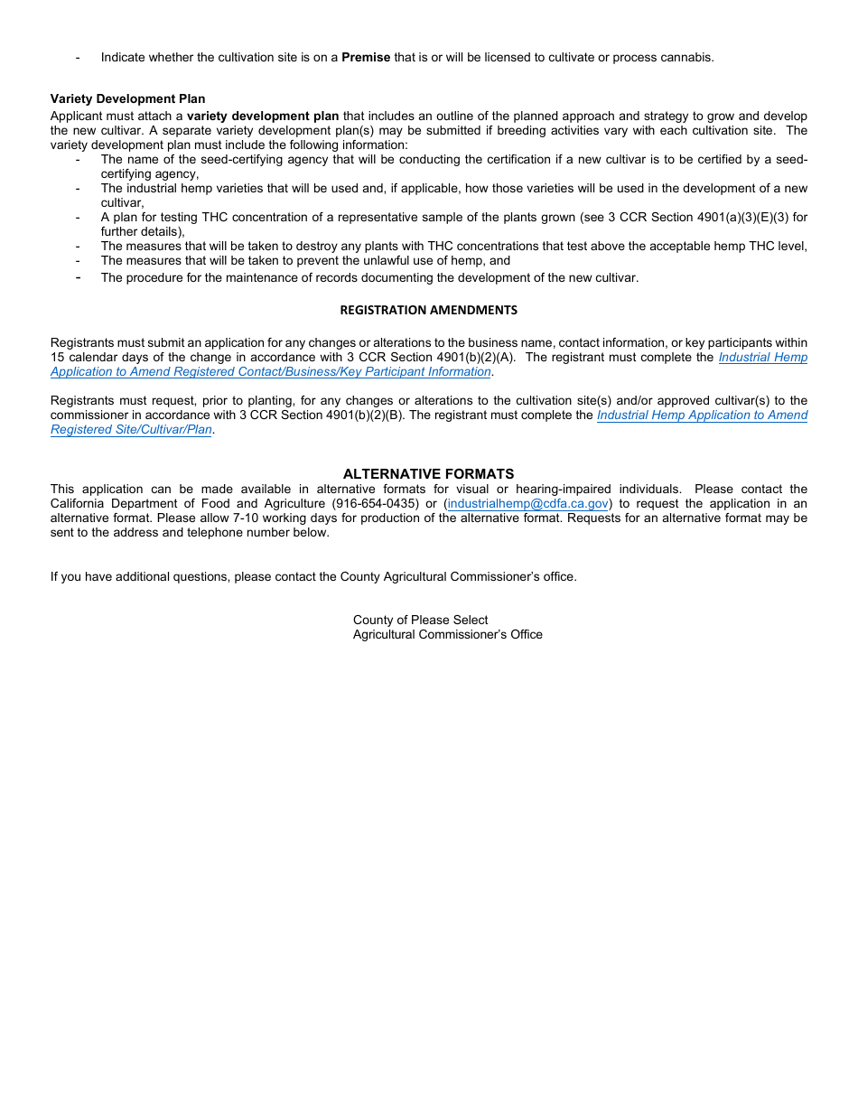Form 69-002 Industrial Hemp Registration Application for Breeders - California, Page 6