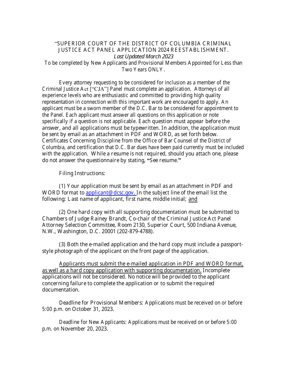 2024 Washington, D.C. Justice Act Panel Application Reestablishment