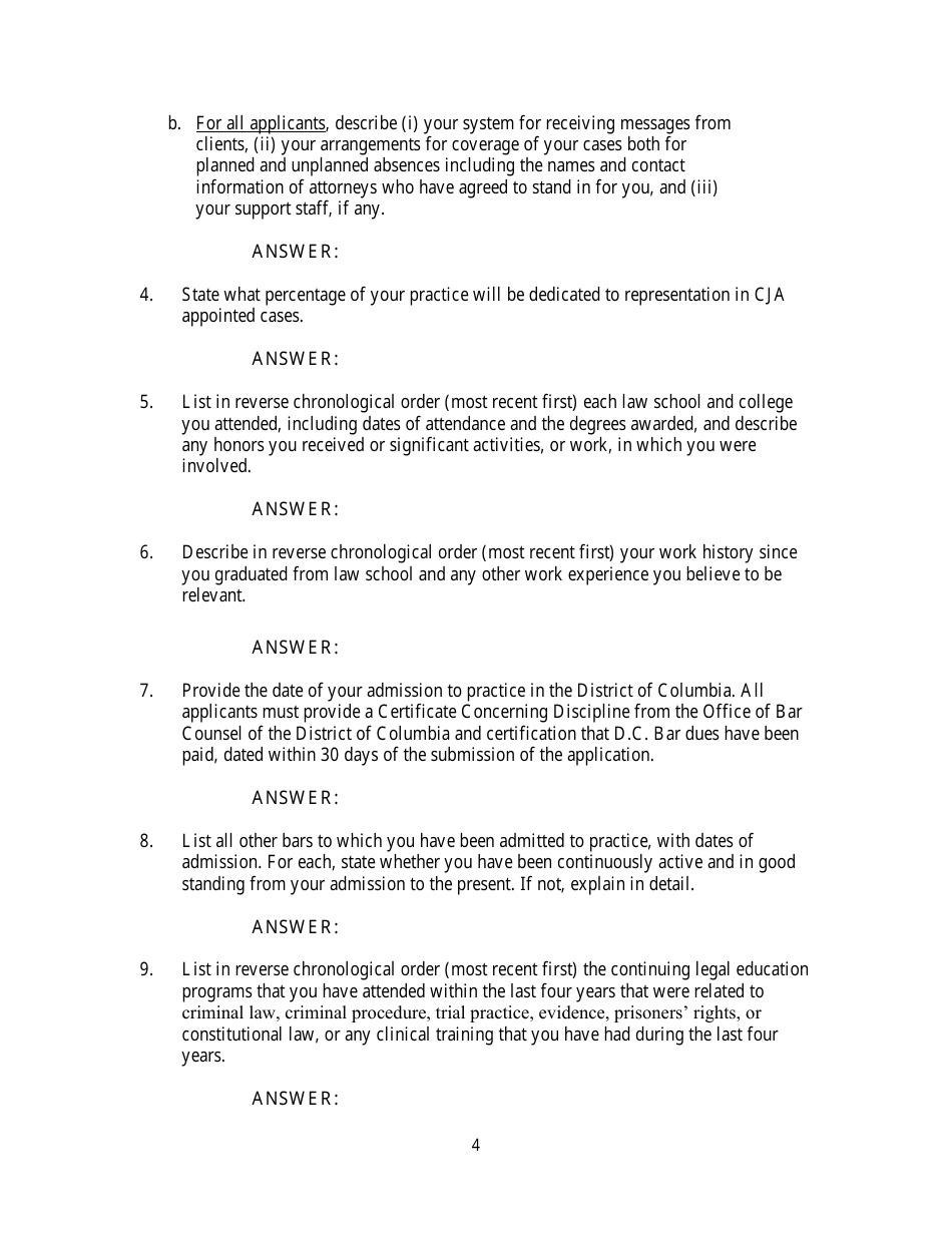 Justice Act Panel Application Reestablishment - Washington, D.C., Page 4