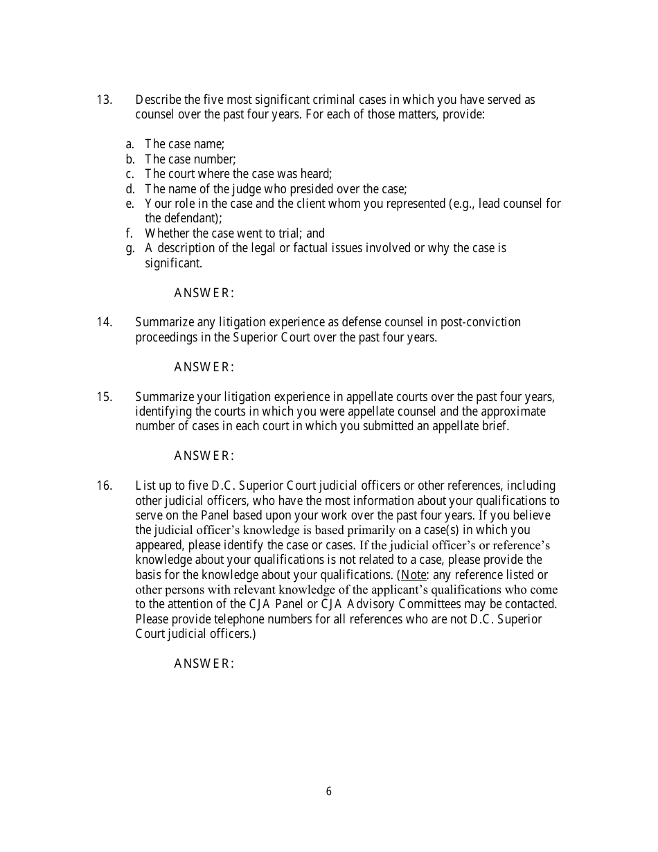 Justice Act Panel Application Reestablishment - Washington, D.C., Page 6