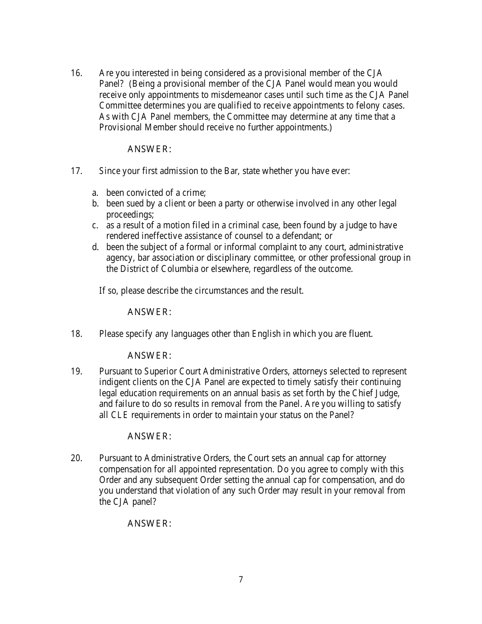 Justice Act Panel Application Reestablishment - Washington, D.C., Page 7