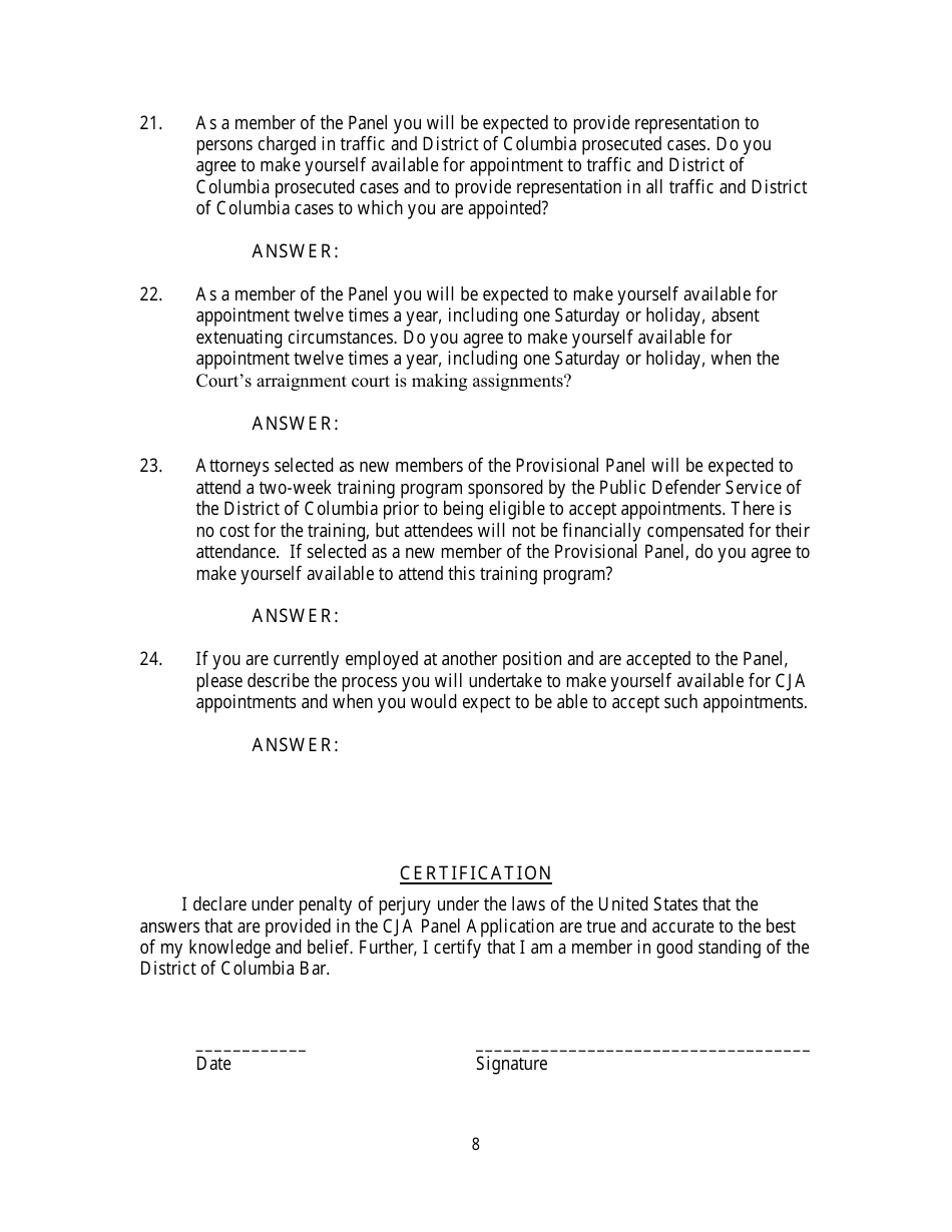 Justice Act Panel Application Reestablishment - Washington, D.C., Page 8