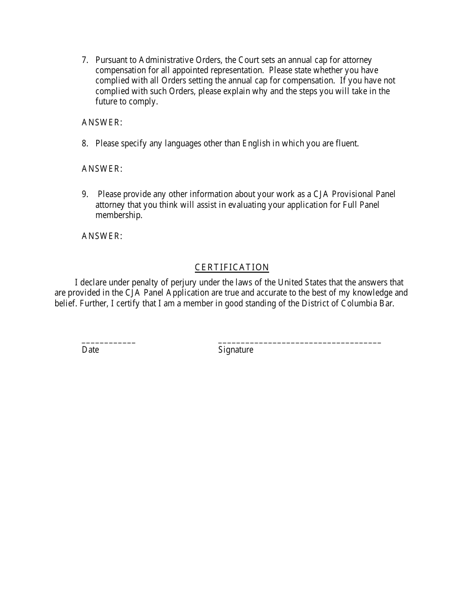 Application of Cja Provisional Attorney for Full Panel Membership - Washington, D.C., Page 3
