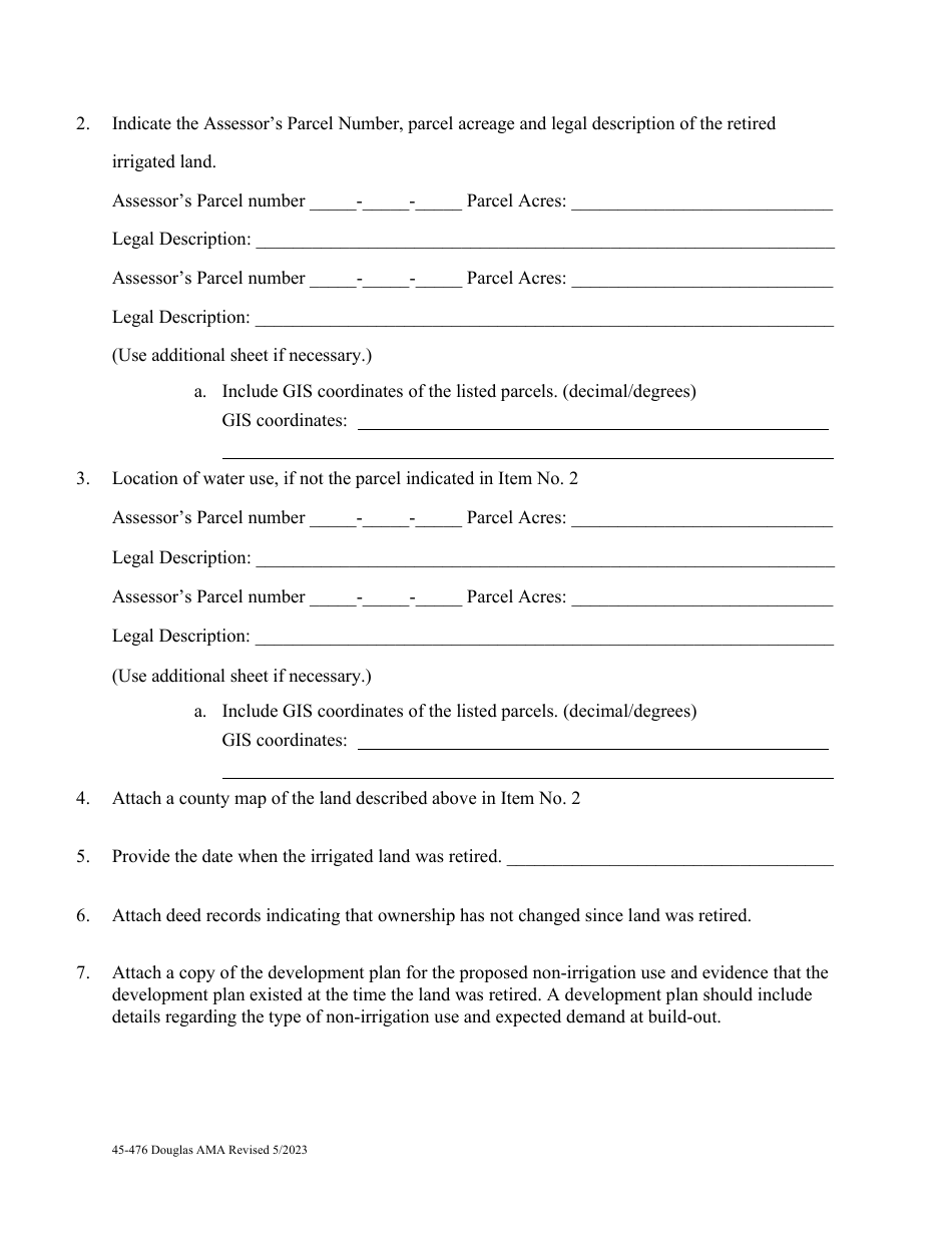Form 45-476 Application for Certificate of Type 1 Nonirrigation Grandfathered Right in an Active Management Area Pursuant to a.r.s. 45-476 - Douglas Ama - Arizona, Page 2