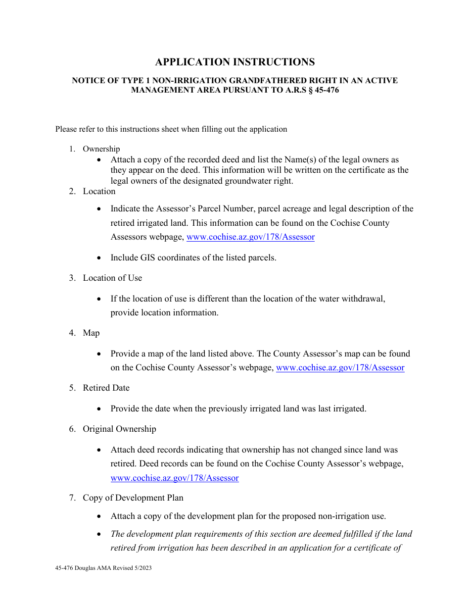 Form 45-476 Application for Certificate of Type 1 Nonirrigation Grandfathered Right in an Active Management Area Pursuant to a.r.s. 45-476 - Douglas Ama - Arizona, Page 5
