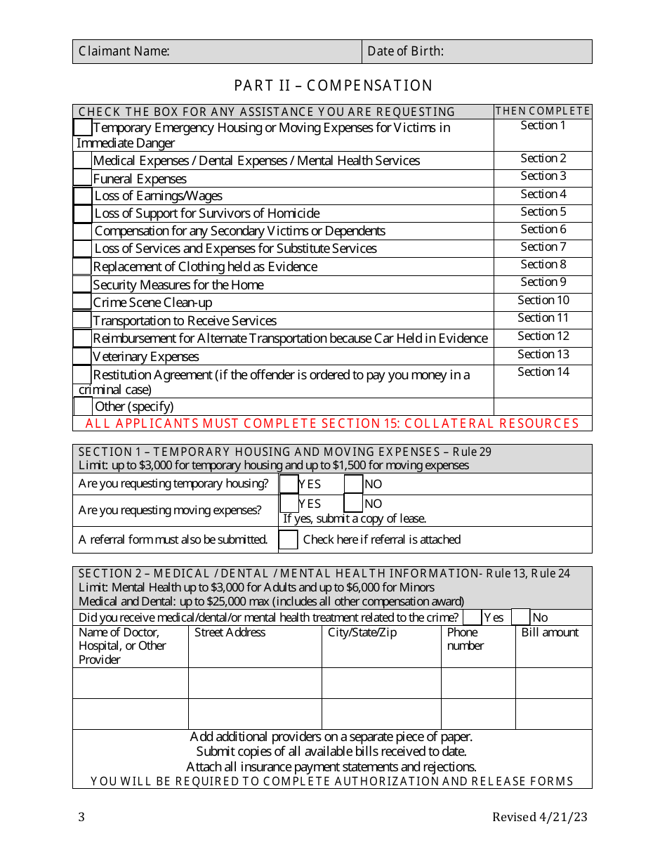Crime Victims Compensation Program (Cvcp) Application - Washington, D.C., Page 3