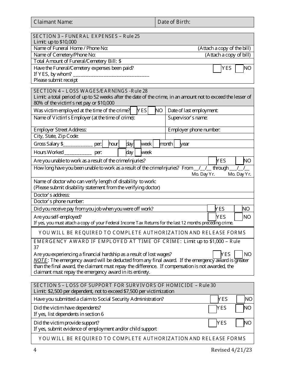 Washington, D.C. Crime Victims Compensation Program (Cvcp) Application ...