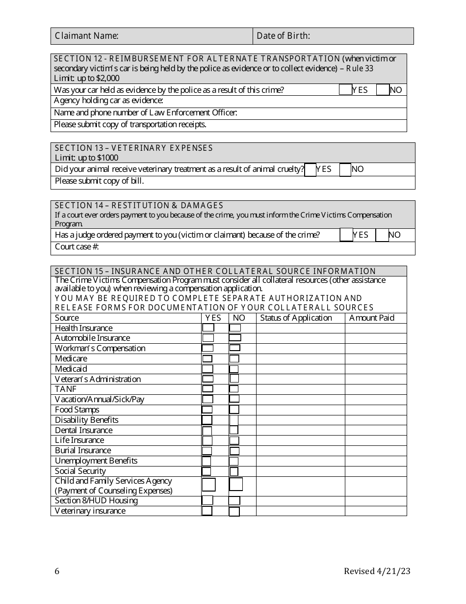 Crime Victims Compensation Program (Cvcp) Application - Washington, D.C., Page 6