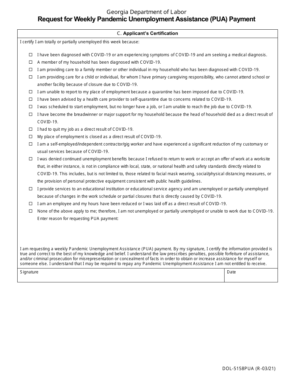 Form DOL-5158PUA Request for Weekly Pandemic Unemployment Assistance (Pua) Payment - Georgia (United States), Page 2