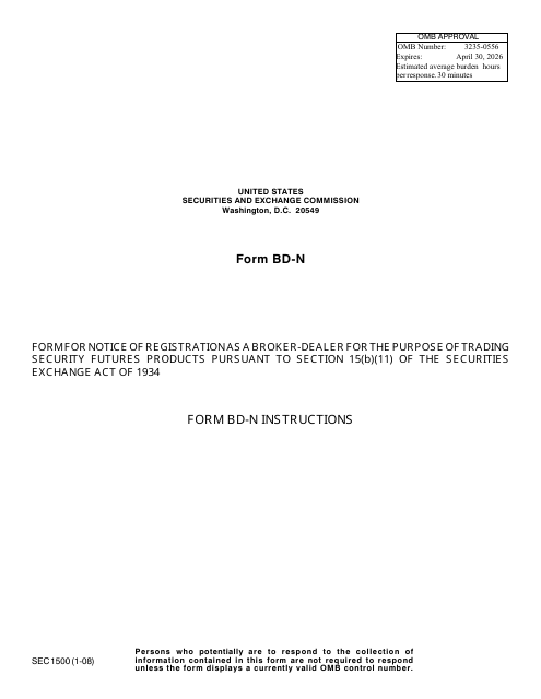 Form BD-N (SEC Form 1500)  Printable Pdf