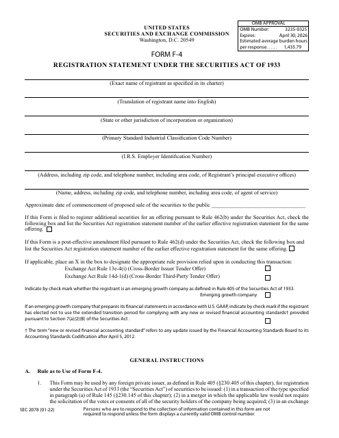 Form F-4 (SEC Form 2078) Registration Statement Under the Securities Act of 1933