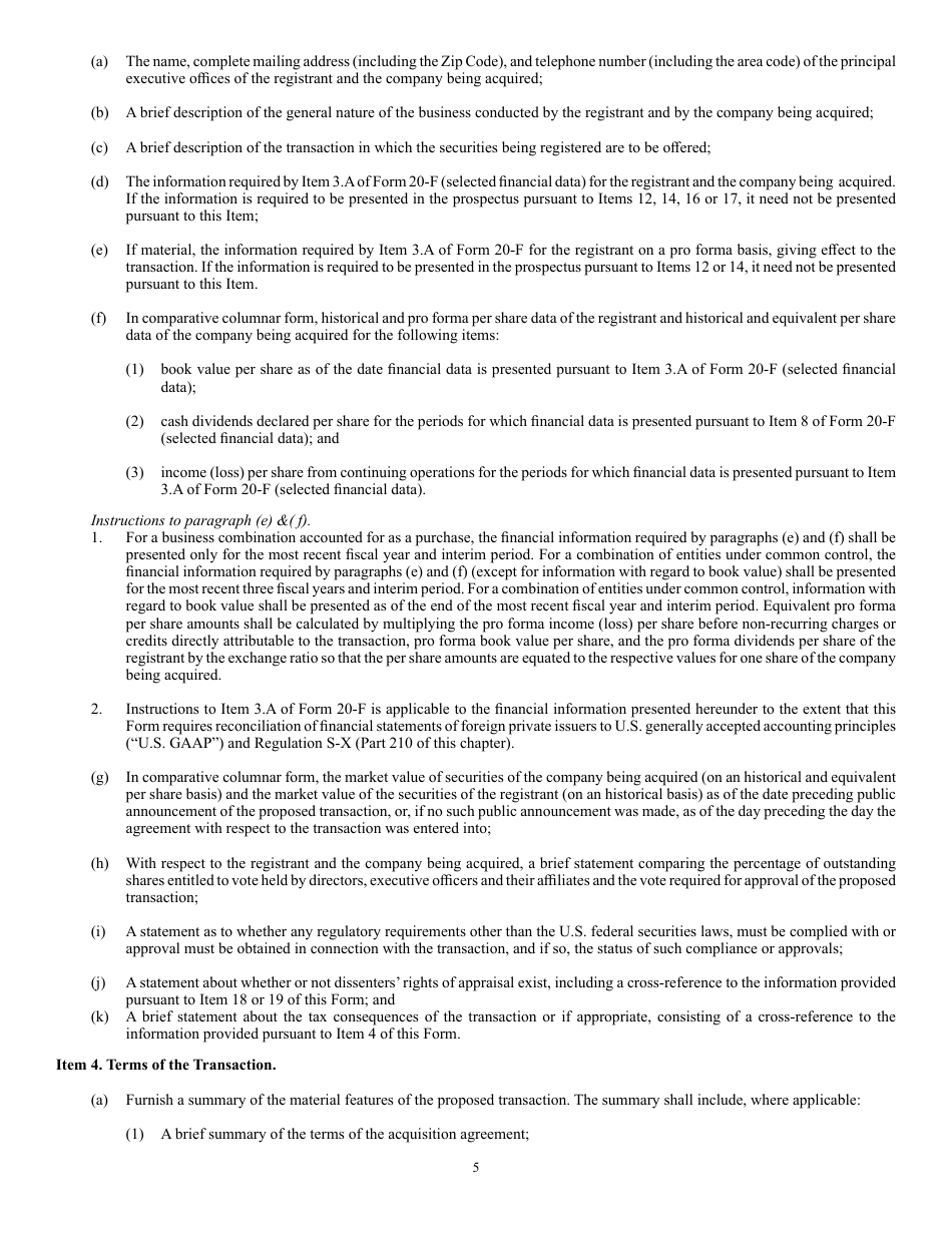 Form F-4 (SEC Form 2078) Registration Statement Under the Securities Act of 1933, Page 5