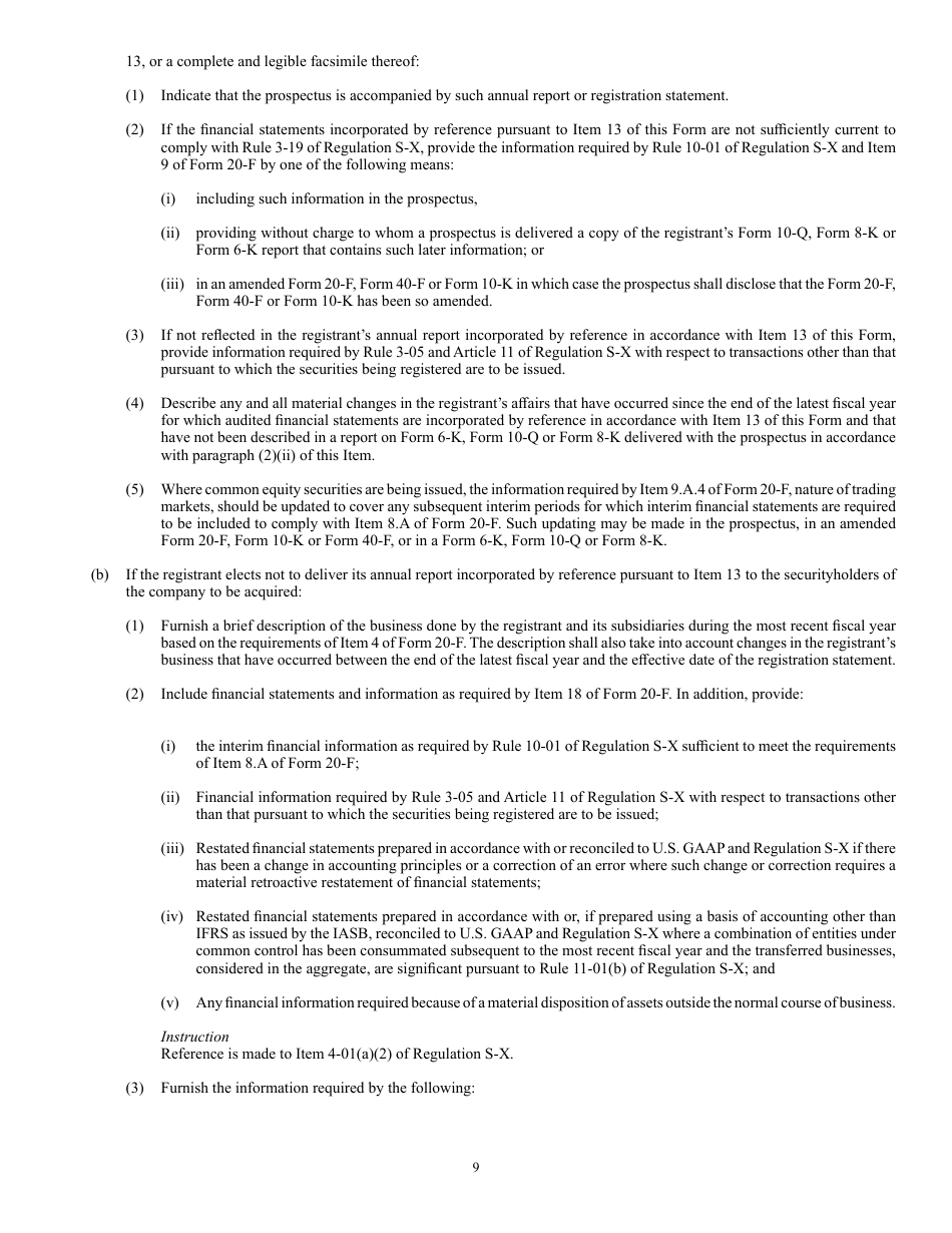 Form F-4 (SEC Form 2078) Registration Statement Under the Securities Act of 1933, Page 9