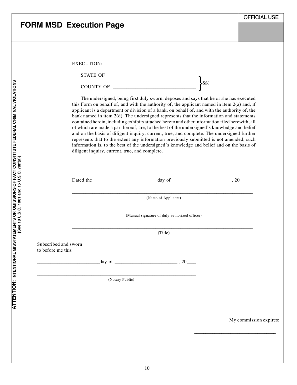 Form MSD (SEC Form 1534) Application for Registration as a Municipal Securities Dealer Pursuant to Rule 15ba2-1 Under the Securities Exchange Act of 1934 or Amendment to Such Application, Page 10
