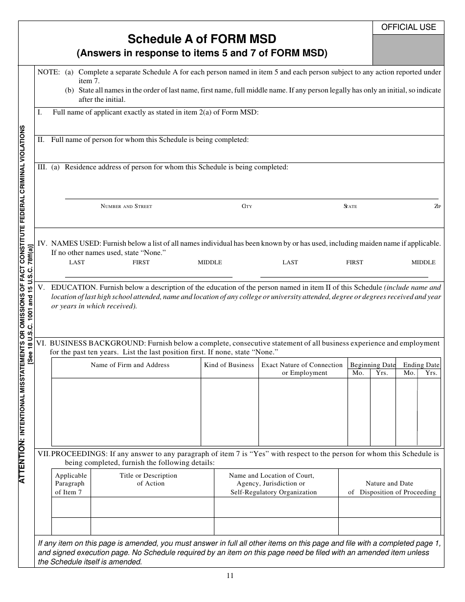 Form MSD (SEC Form 1534) Application for Registration as a Municipal Securities Dealer Pursuant to Rule 15ba2-1 Under the Securities Exchange Act of 1934 or Amendment to Such Application, Page 11