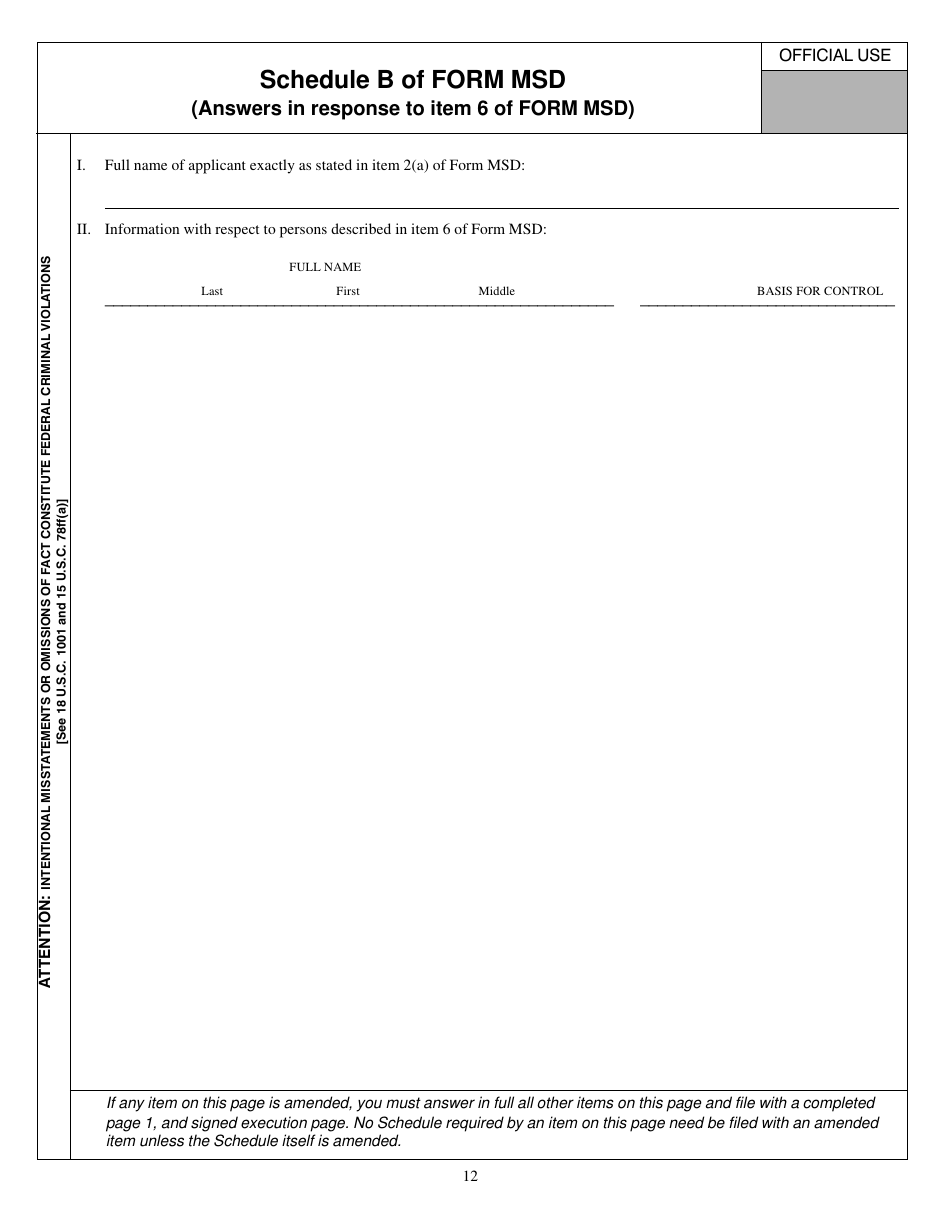 Form MSD (SEC Form 1534) Application for Registration as a Municipal Securities Dealer Pursuant to Rule 15ba2-1 Under the Securities Exchange Act of 1934 or Amendment to Such Application, Page 12
