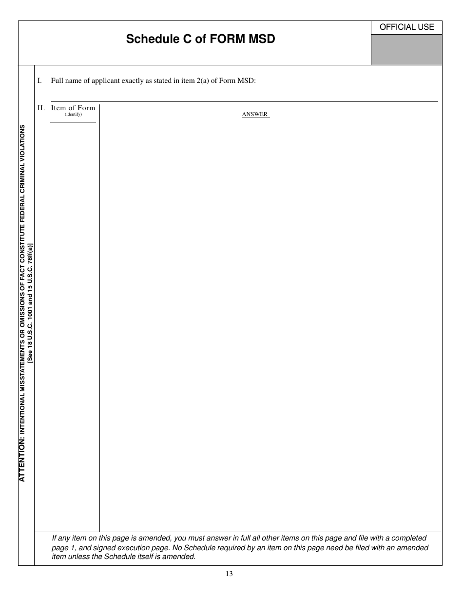 Form MSD (SEC Form 1534) Application for Registration as a Municipal Securities Dealer Pursuant to Rule 15ba2-1 Under the Securities Exchange Act of 1934 or Amendment to Such Application, Page 13