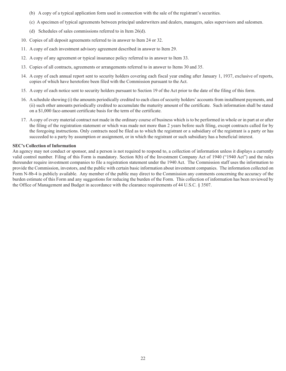 Form N-8B-4 (SEC Form 1285) Registration Statement of Face-Amount Certificate Companies Pursuant to Section 8(B) of the Investment Company Act of 1940, Page 22