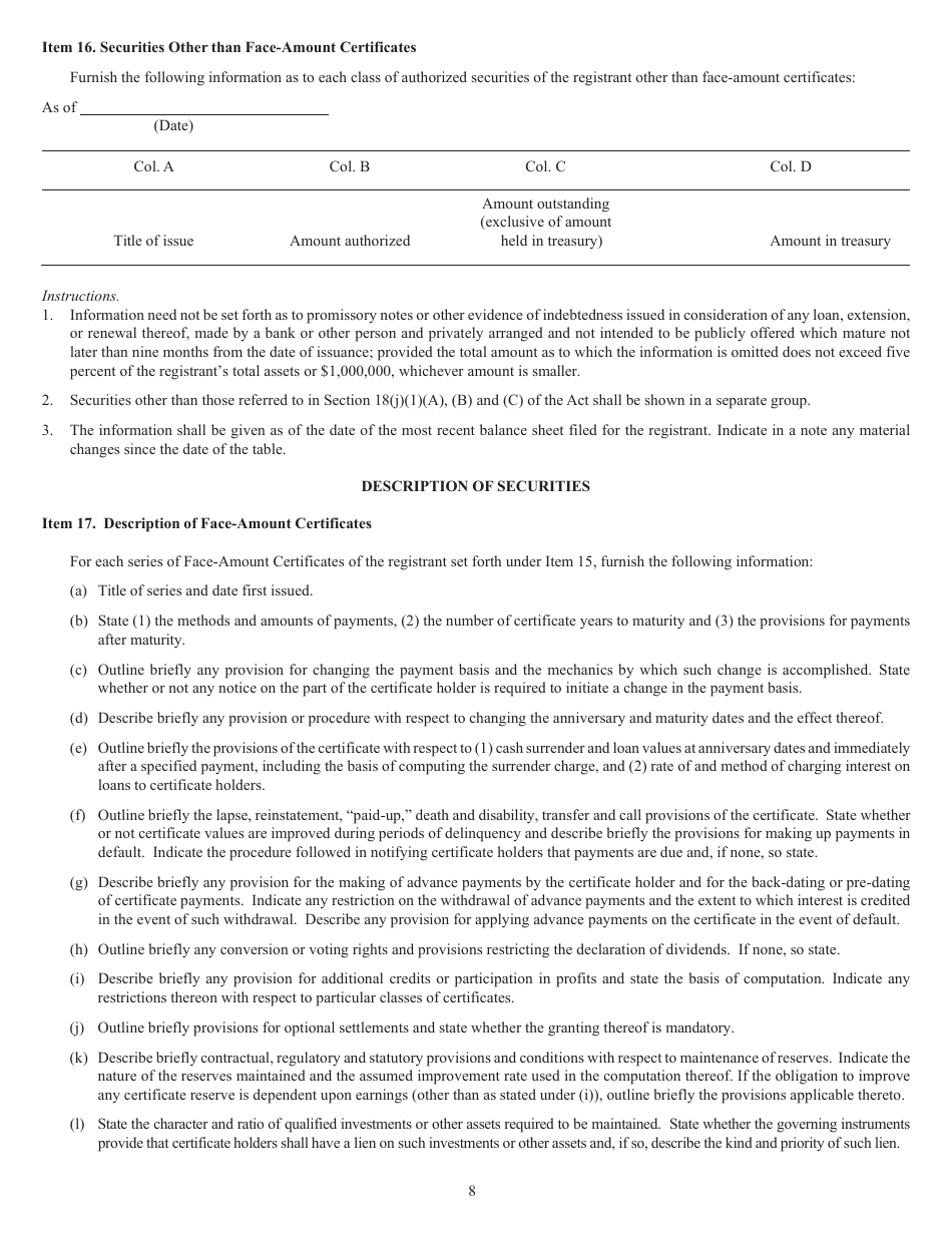 Form N-8B-4 (SEC Form 1285) Registration Statement of Face-Amount Certificate Companies Pursuant to Section 8(B) of the Investment Company Act of 1940, Page 8