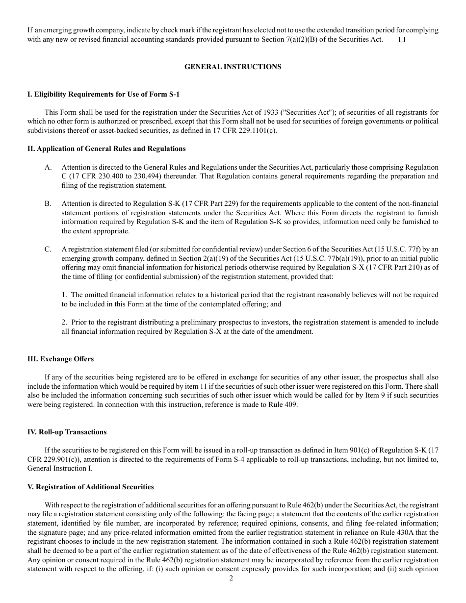 Form S-1 (SEC Form 870) Registration Statement Under the Securities Act of 1933, Page 2