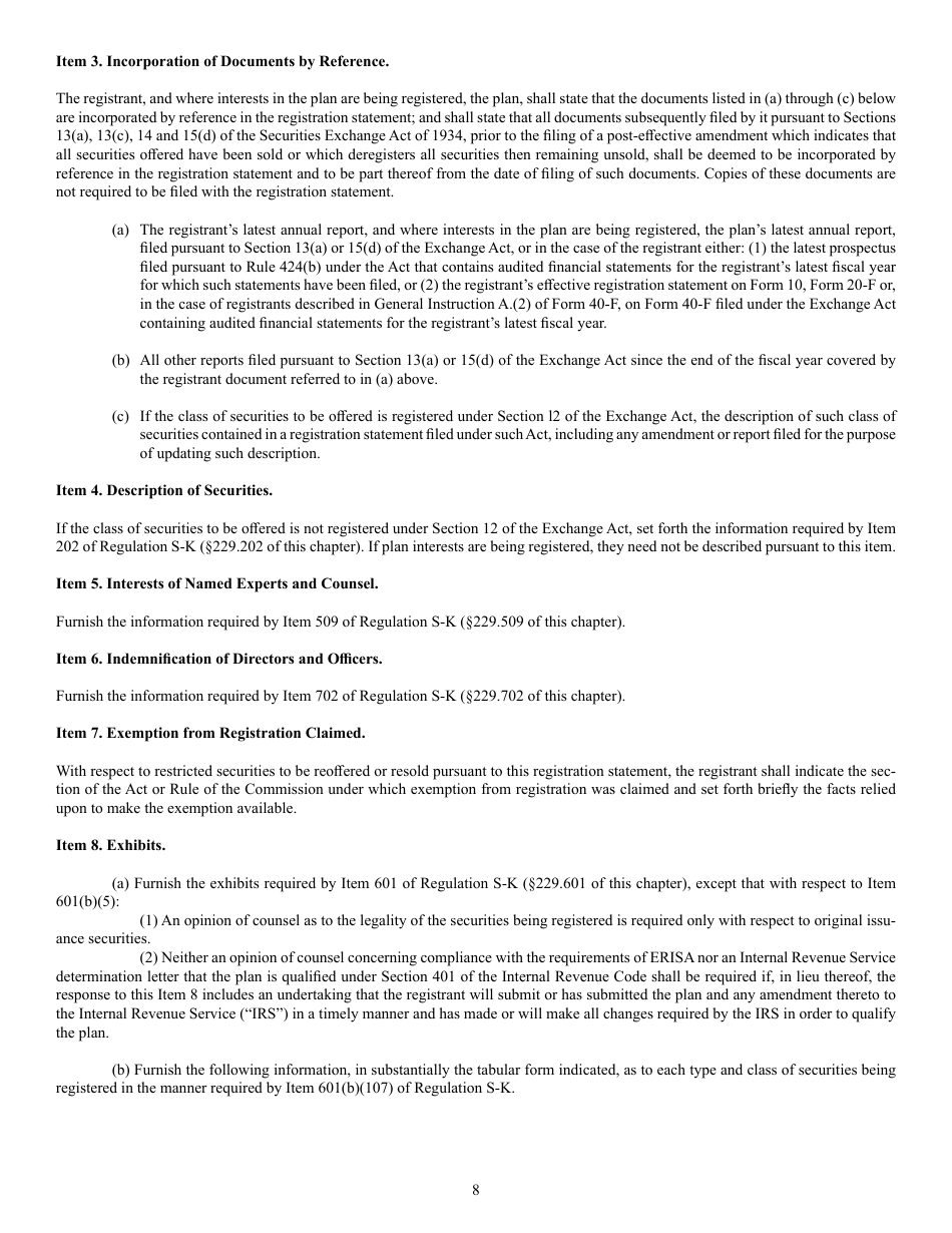 Form S-8 (SEC Form 1398) Registration Statement Under the Securities Act of 1933, Page 8