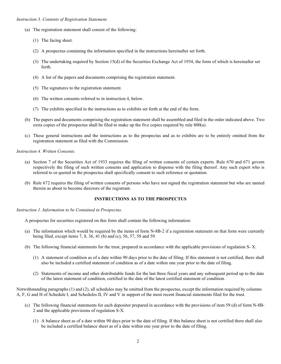 Form S-6 (SEC Form 649) Registration Under the Securities Act of 1933 of Securities of Unit Investment Trusts Registered on Form N-8b-2, Page 2