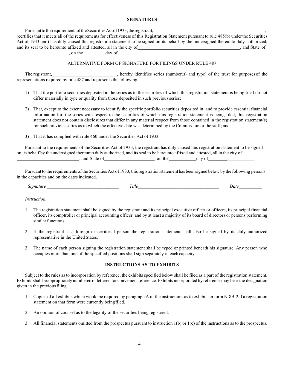 Form S-6 (SEC Form 649) Registration Under the Securities Act of 1933 of Securities of Unit Investment Trusts Registered on Form N-8b-2, Page 4